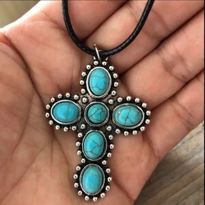 Navajo Turquoise Silver Boho Chic Cross Necklace Faith
C4